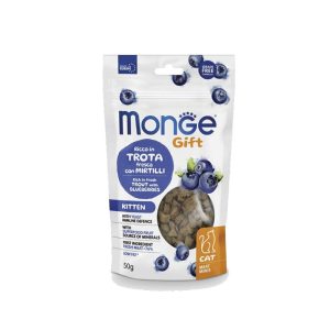 Monge Gift Meat Minis Kitten Growth Support - Rich in Fresh Trout with Blueberries funkcionalna poslastica sa svežom pastrmkom i borovnicama 50g