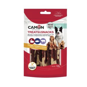 Camon Rabbit, Codfish and Rawhide Strips -štapići za žvakanje zečetina, bakalar i goveđ sirova kožica 100g poslastica za pse
