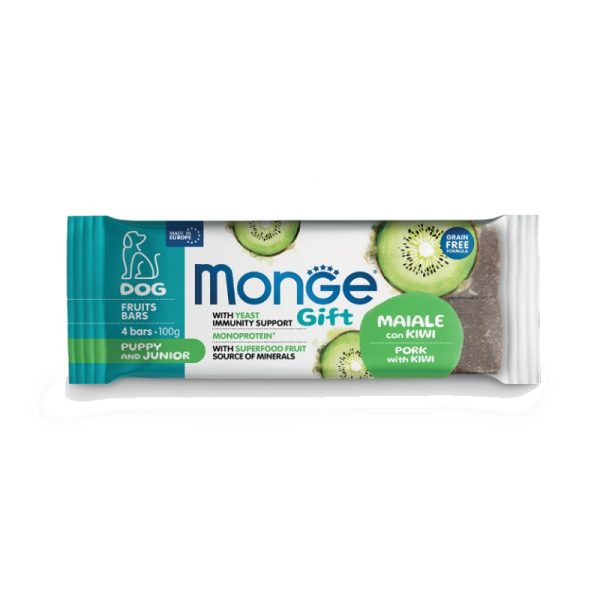 Monge Gift Fruit Bars Puppy and Junior Growth Support – Pork with Kiwi poslastica svinjetina i kivi 100g - 4kom