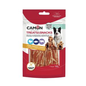 Camon Chicken, Codfish and Rawhide Jerky - pločice piletina, bakalar i goveđa sirova kožica 100g poslastica za pse